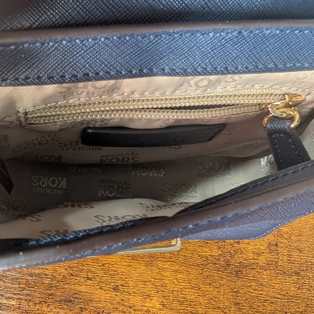 Michael Kors Dark Blue Crossbody Bag with Gold Chain
